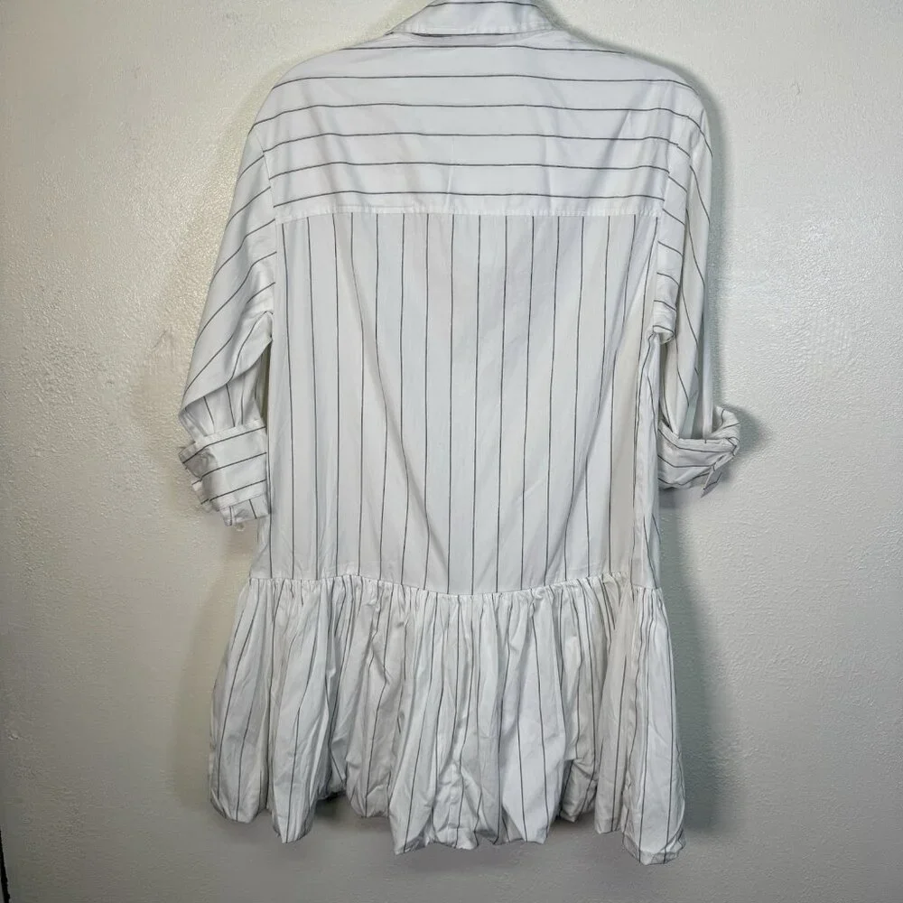 MADEWELL Bubble-Hem Mini Shirtdress in Pinstripe Poplin Dress X-Small - Picture 3 of 16